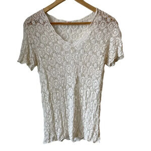 Vintage 90s handmade cream crochet  knit short‎ sleeve top S